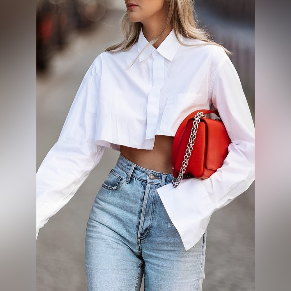 Commense Asymmetrical Cotton Crop Shirt